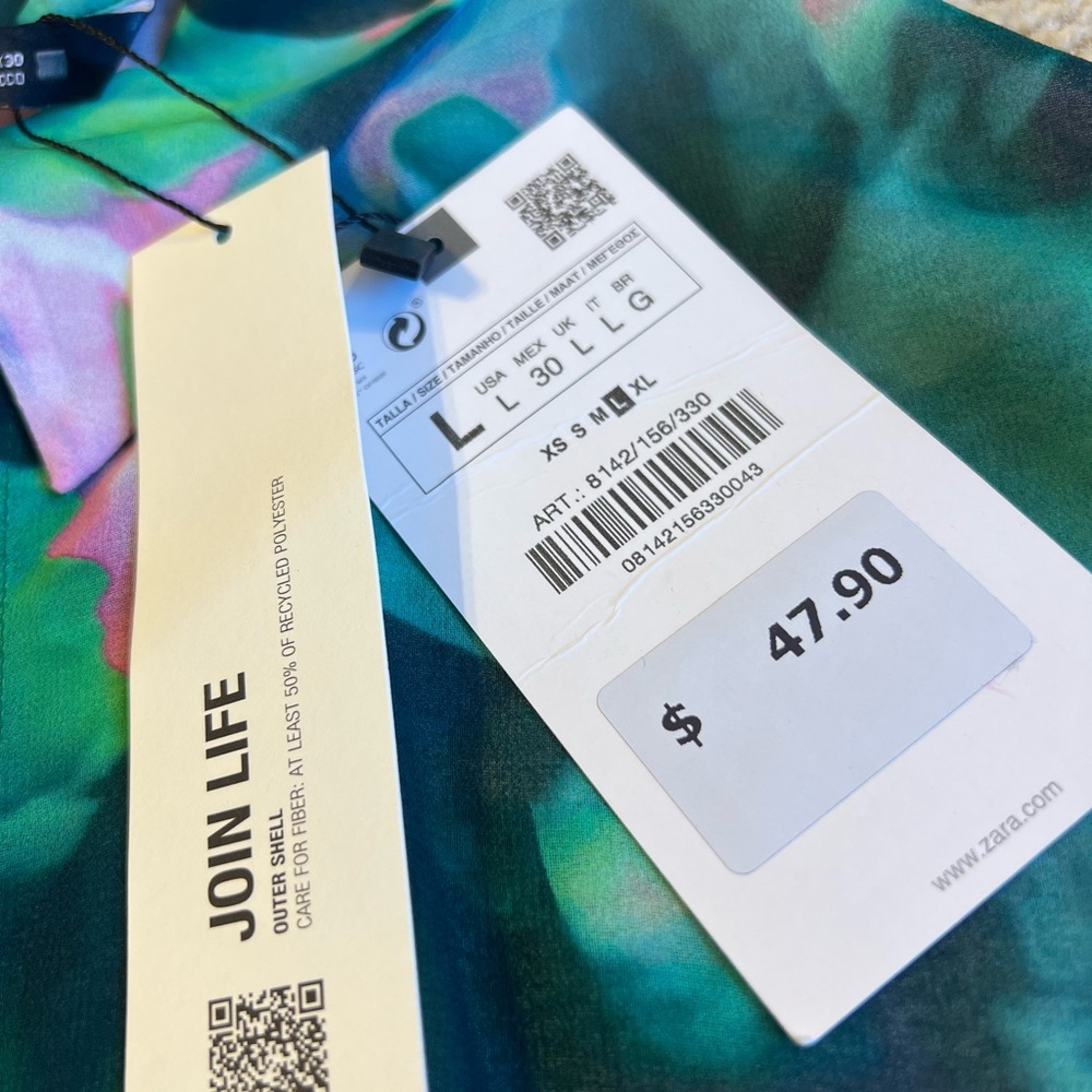 Zara Artistic Button Down Shirt - Green, Pink, White - Picture 2 of 4